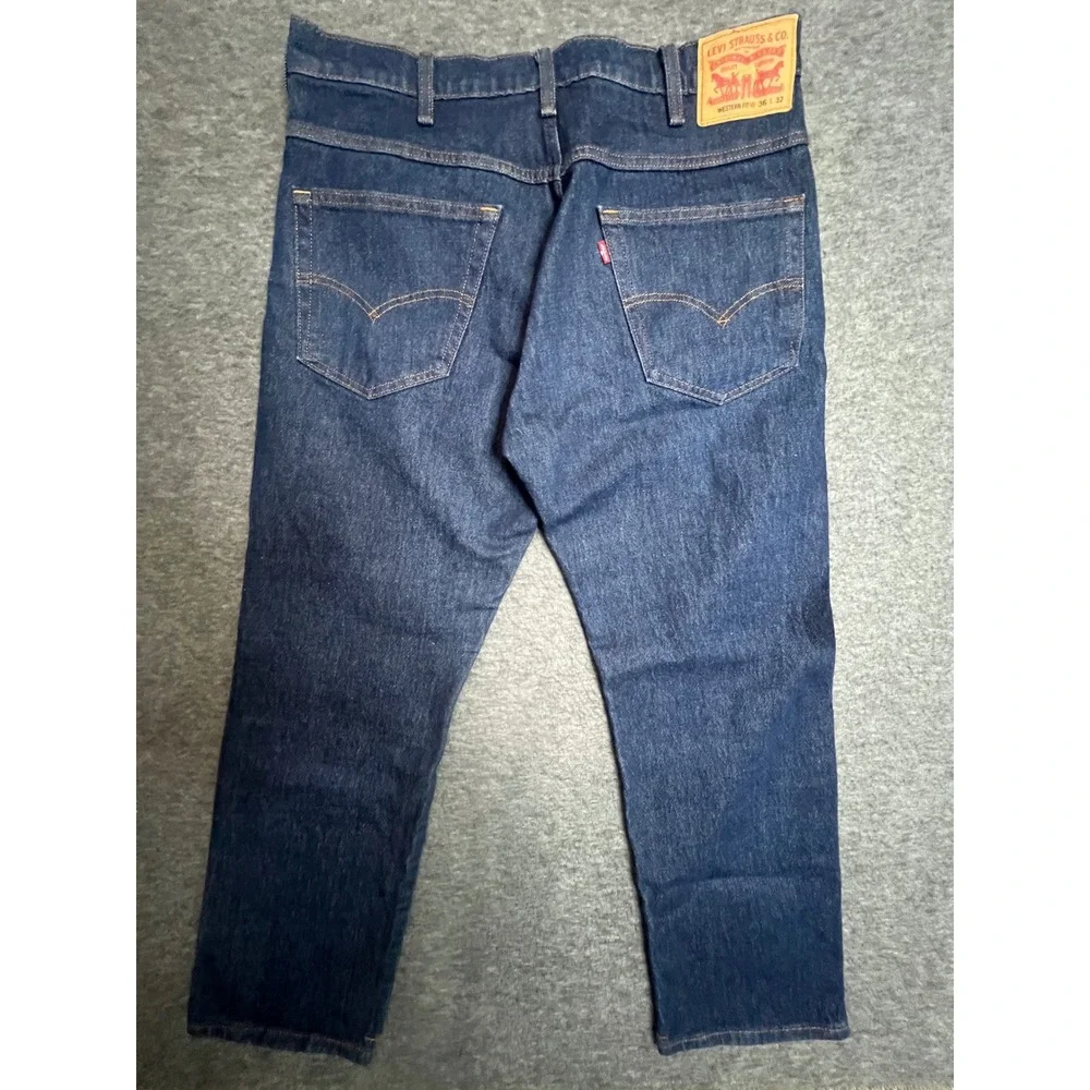 Levis Western Fit Jeans Mens 36x32 Dark Wash Indigo Denim Straight Leg Red Tab